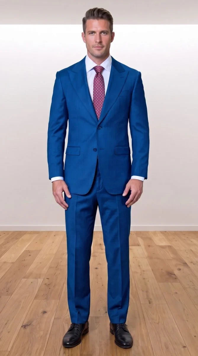 Statement Men's Modern Fit 2 Piece 100% Super 200 Wool Suit Peak Lapel in Indigo - image 10