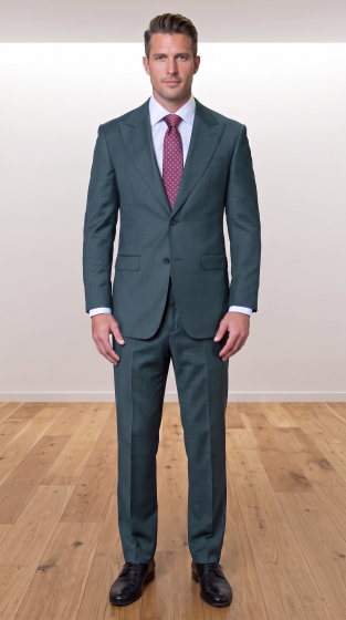 Statement Men's Modern Fit 2 Piece 100% Super 200 Wool Suit Peak Lapel in Olive - image 9