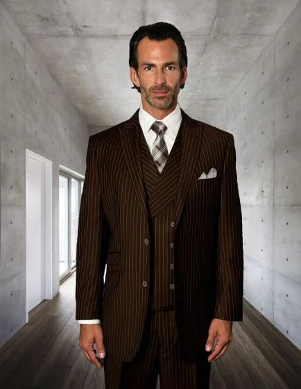 Statement Men’s Black Pinstripe 3 Piece Wool Suit, Fashion Formal Wedding Business Dress Suit