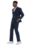 "Navy  Men's Slim Fit Double Breasted Wedding Suit with Gold Buttons"