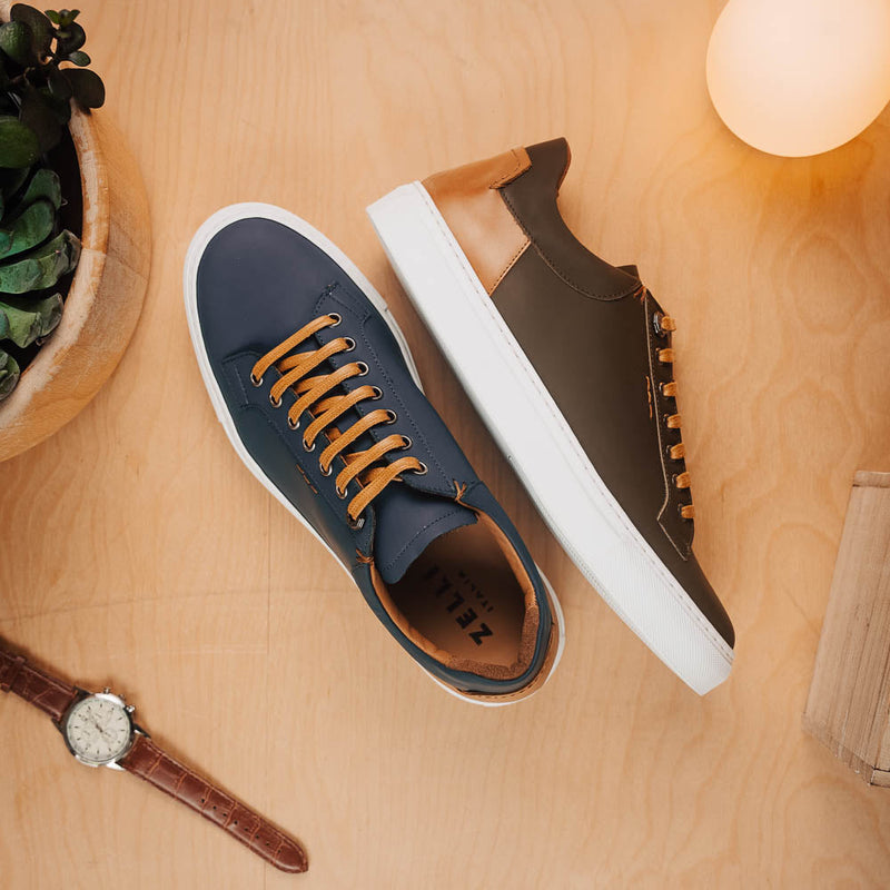 Zelli Diaz Rubberized Calfskin Sneaker in Navy with Matte Finish