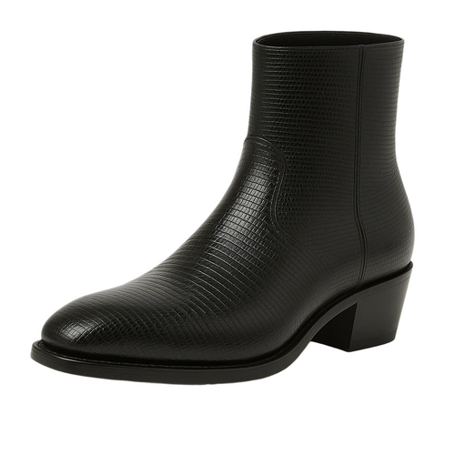 Mens Dress Ankle Boots Los Altos Boots Short Cowboy Boot - Western Ankle Boots Exotic Skin + Black + Skin Type