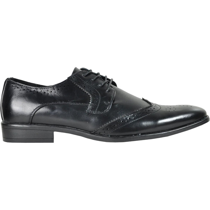 Bravo Mens Vintage Style 1920's Wingtip Lace Up Dress Shoe in Black