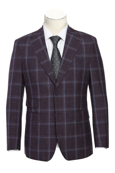 Mens Slim Fit two button windowpane dark purple suit