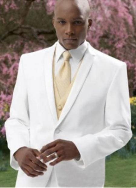2 Button Style White Tuxedo Suit + Tux Shirt & Bow Tie With Any Color Optional Color Ve - Wholesale Tuxedo Shirt - AlbertoNardoniStore