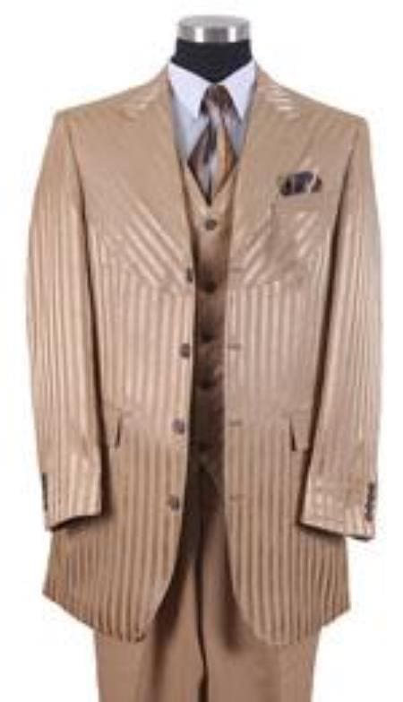 3 Piece Pinstripe Vested Milano Suits - Shiny Sharkskin Shadow Stripe - AlbertoNardoniStore