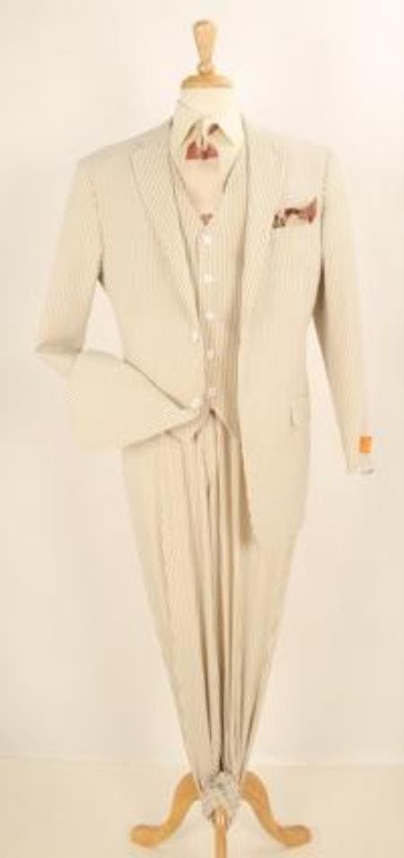 Beige Seersucker Suit - AlbertoNardoniStore