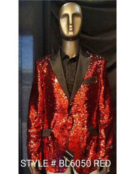 big and tall mens tuxedos - Red Shiny Sequin Tuxedo - AlbertoNardoniStore