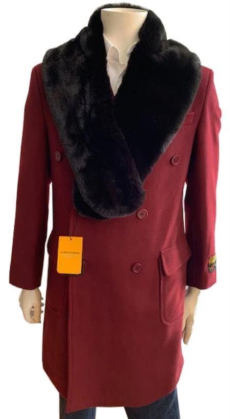 Big and Tall Peacoat - Mens Big and Tall Peacoat - Burgundy - AlbertoNardoniStore