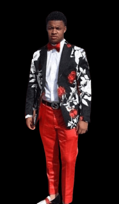 Black and White and Red Floral Blazer - Flower Sport - AlbertoNardoniStore