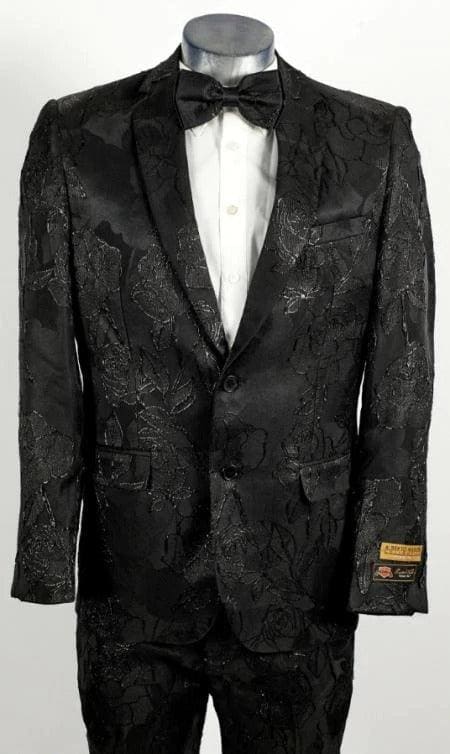 Black Floral Tuxedo - All Black Floral Suit - AlbertoNardoniStore