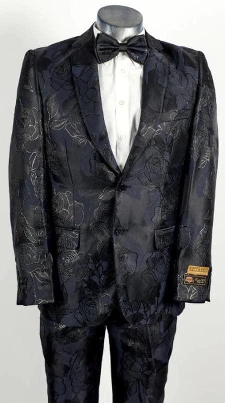 Black Floral Tuxedo - All Black Floral Suit - AlbertoNardoniStore