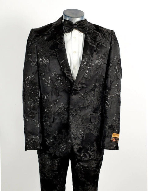 Black Floral Tuxedo - All Black Floral Suit - AlbertoNardoniStore