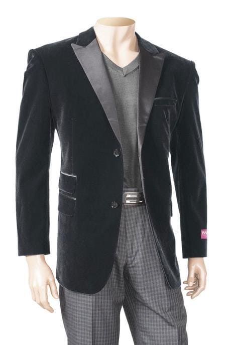 Black Men's Big And Tall Blazers Velvet / Sport Coat - AlbertoNardoniStore