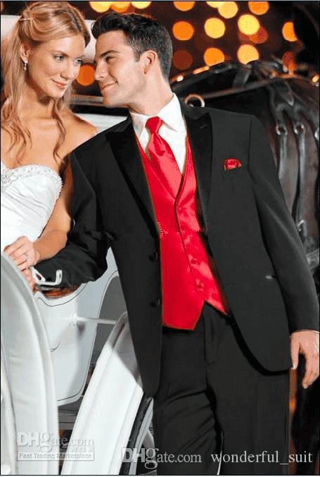 Black Suit With Red Vest and Tie Set - AlbertoNardoniStore