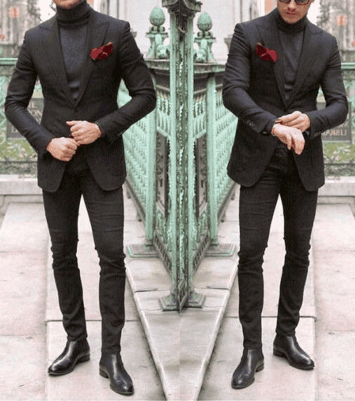 Black turtleneck mens with blazer best sale