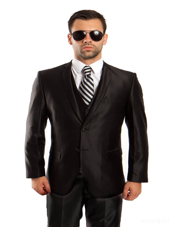 Black Suit With Vest - Black Vest - AlbertoNardoniStore