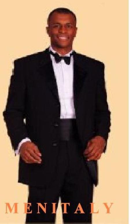 Black Wool Tuxedo With Cummerbund and Bowtie Package - AlbertoNardoniStore