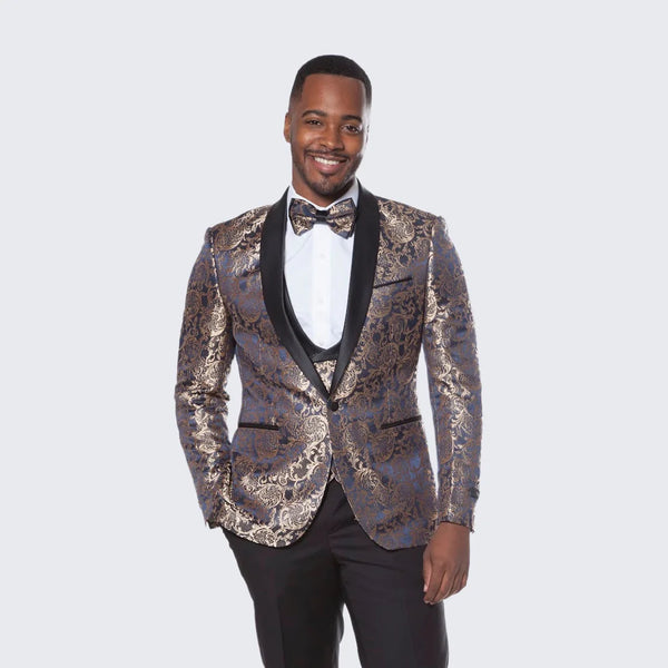 Blue Tuxedo With Gold Pattern - AlbertoNardoniStore