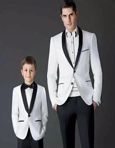 Boy White Suit - Black And White Shawl Lapel Father ~ Dad And Son Matching Suit - Wool - AlbertoNardoniStore