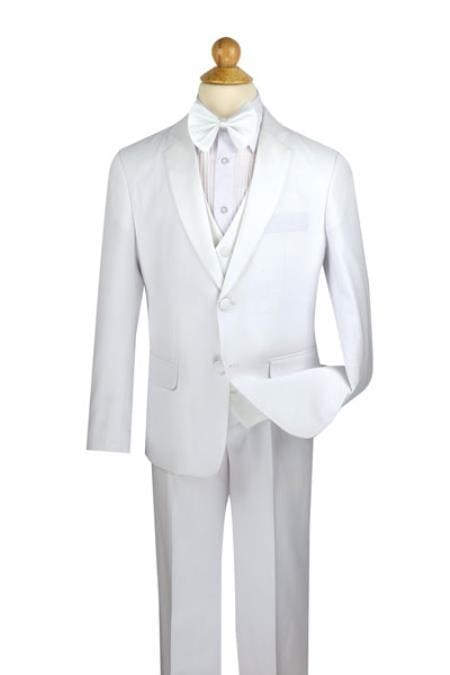 Boy White Suit - Boy's 2 Piece Kids Sizes White Three Button With Suit Prefect For Toddler Suit Wedding Attire Outfits - AlbertoNardoniStore