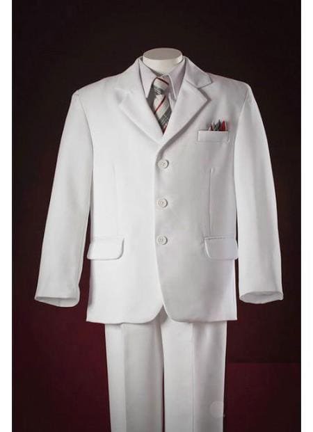 Boy White Suit - Boy's 2 Piece Kids Sizes White Three Button With Suit Prefect For Toddler Suit Wedding Attire Outfits - AlbertoNardoniStore