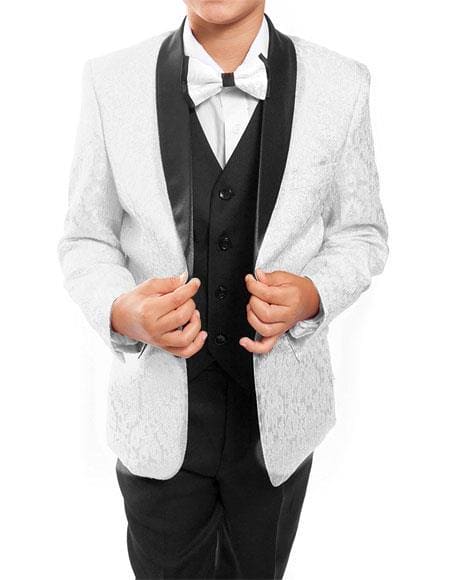 Boy White Suit - Kids ~ Children ~ Boys ~ Toddler Kids Sizes Tuxedo Vested Suit Perfect For Toddler Suit Wedding Attire Outfits White/Black - AlbertoNardoniStore