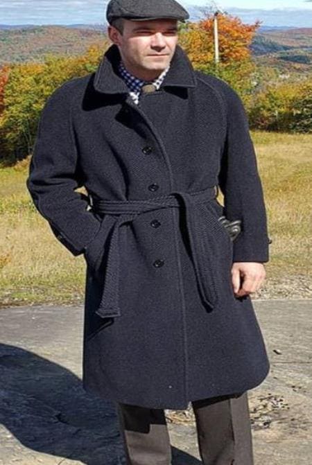 Charcoal Grey Belted Overcoat - Wool Topcoat - Full Length Men's Coat - Men's Longs Coat - AlbertoNardoniStore