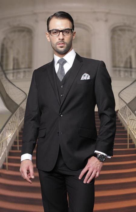 Cheap Big and Tall 3 Piece Suits - Black Suit - AlbertoNardoniStore