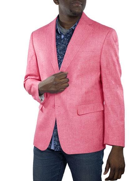 Colorful Blazer For Men - Men's Fuchsia One Ticket Pocket Summer Fabric Linen Fabric Blazer - AlbertoNardoniStore