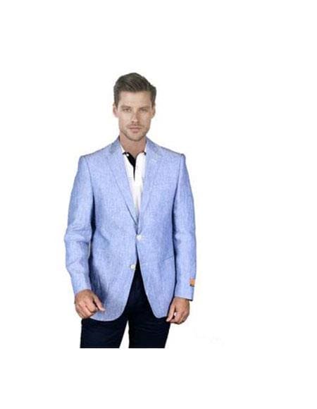Colorful Blazer For Men - Men's Light Sky Baby Blue Linen Blazer Sport Coat Jacket - AlbertoNardoniStore