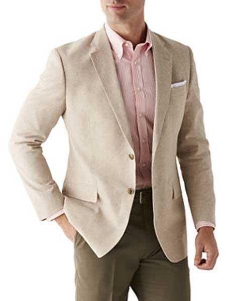 Colorful Blazer For Men - Men's Sand Linen Cotton 2 Button Sport Coat Long Sleeves Classic Fit Blazer - AlbertoNardoniStore