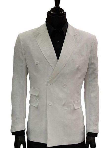 Colorful Blazer For Men - Mens Double Breasted Suits Jacket Solid White Linen Dress Casual Jacket Blazer - AlbertoNardoniStore