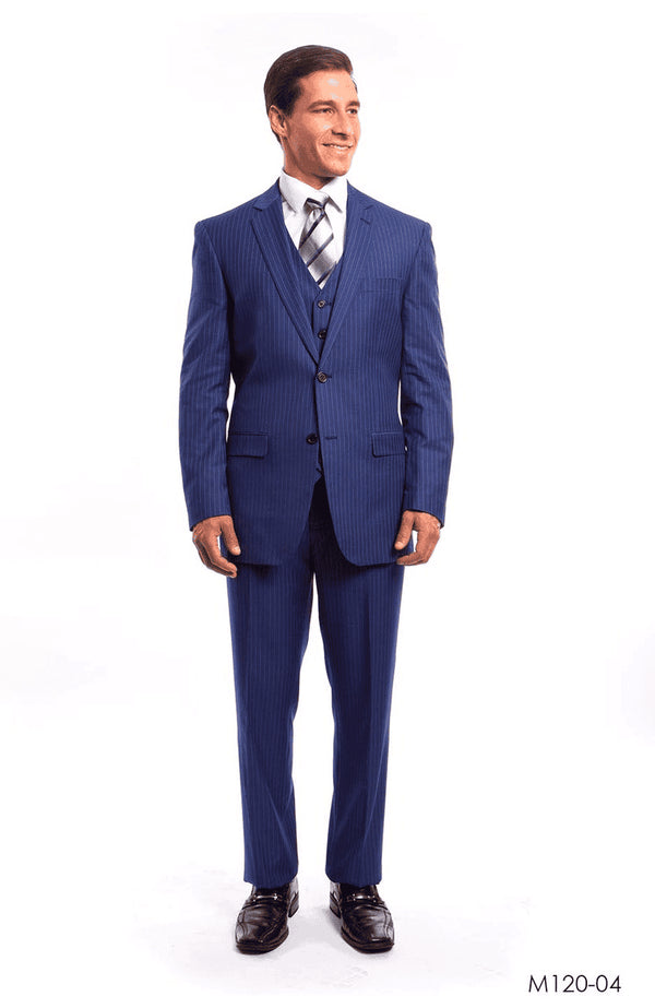 Dark Royal Blue Pinstripe Suit - Indigo - Cobalt Blue Pinstripe Business Suits - AlbertoNardoniStore