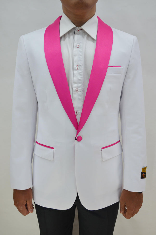 Dinner Jacket - White/Fuschia - Mens Wholesale Blazers - AlbertoNardoniStore