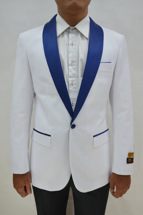 Dinner Jacket - White/Navy - Mens Wholesale Blazers - AlbertoNardoniStore