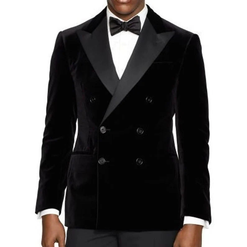 Double Breasted Black Velvet Blazer - AlbertoNardoniStore