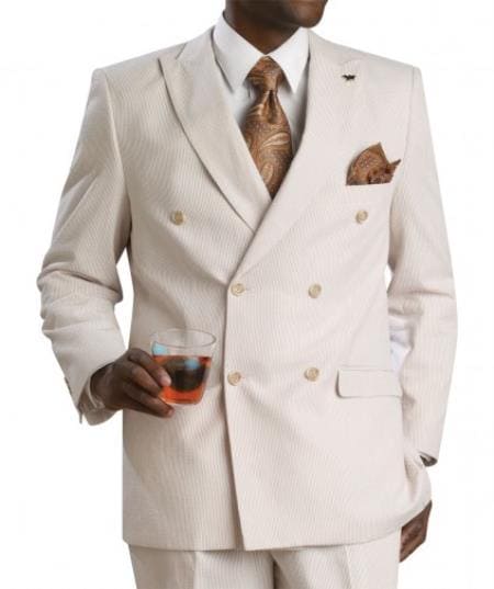 Double Breasted Seersucker Suit - Tan Suit - Summer Suit - AlbertoNardoniStore