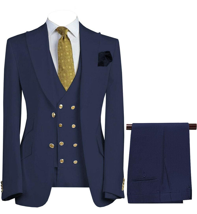Double Breasted Slim Fit Suit - Indigo Blue Plaid Suit - Saphire Color - AlbertoNardoniStore