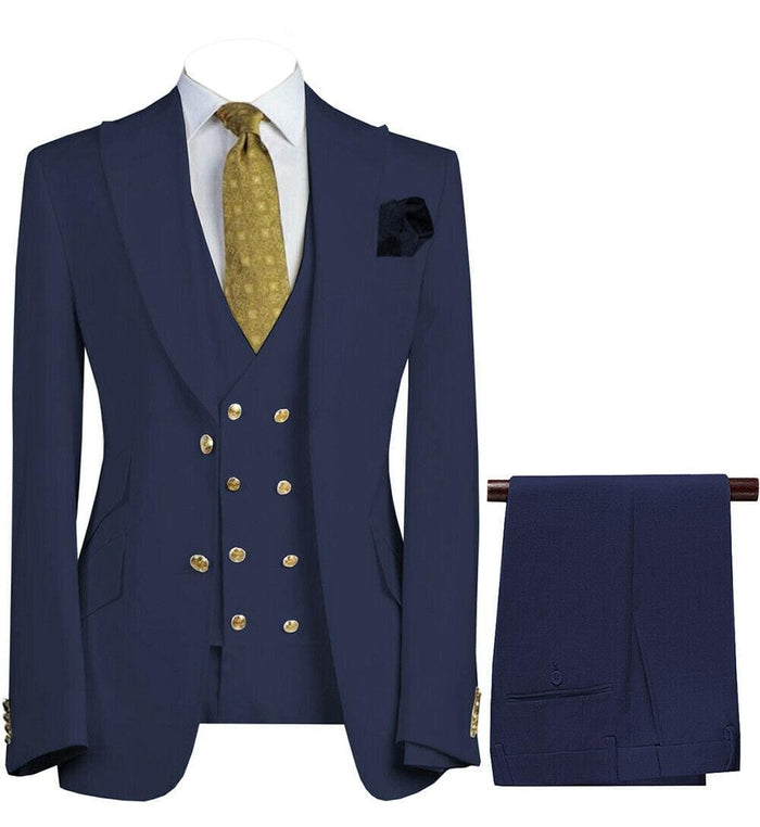 Double Breasted Slim Fit Suit - Indigo Blue Plaid Suit - Saphire Color - AlbertoNardoniStore