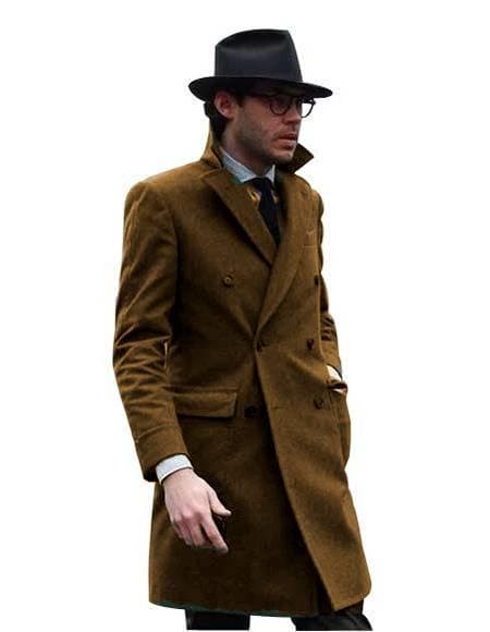 Double Breasted - Three Quarter Coat - Cashmere And Wool Topcoat + Style# Manhattan Camel - AlbertoNardoniStore