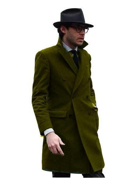 Double Breasted - Three Quarter Coat - Cashmere And Wool Topcoat + Style# Manhattan Dark Olive - AlbertoNardoniStore