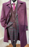 Falcone Men's Burgundy Full Length Belted Wool Topcoat - AlbertoNardoniStore