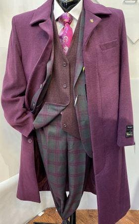 Falcone Men's Burgundy Full Length Belted Wool Topcoat - AlbertoNardoniStore