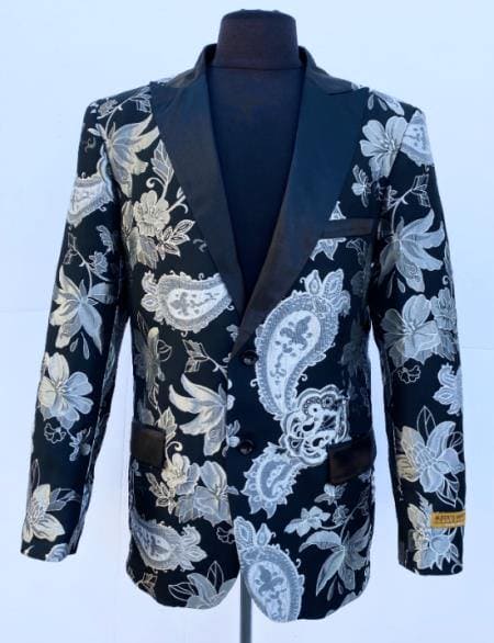 Floral-100 KA215-2 Black - Mens Wholesale Blazers - AlbertoNardoniStore