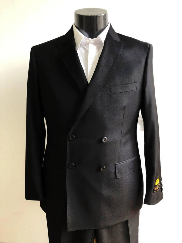 Four Button Double breasted Suit - Black Slim Fi Suits Double Breasted Suit - AlbertoNardoniStore