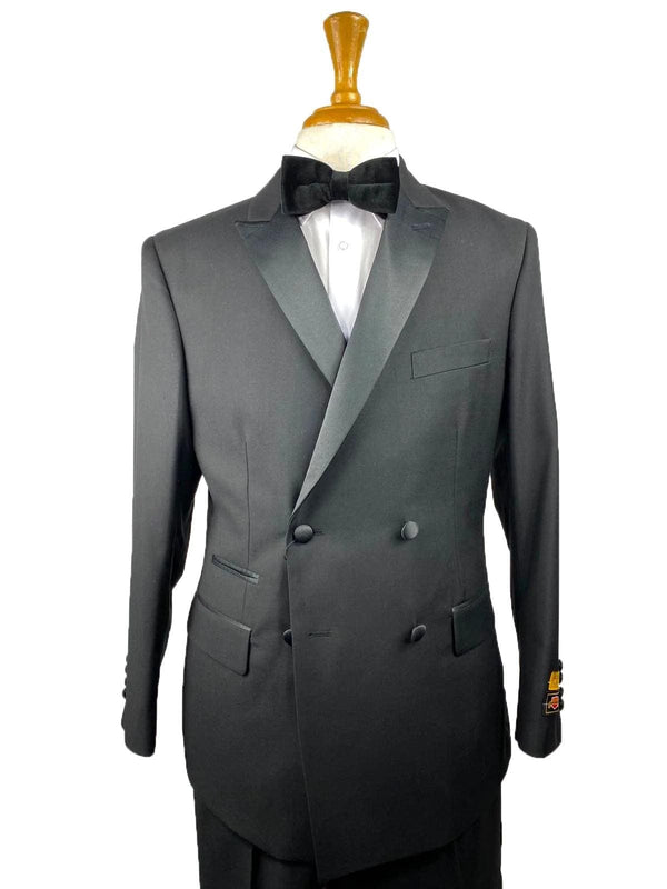 Four Button Double breasted Suit - Black Slim Fi Suits Double Breasted Suit - AlbertoNardoniStore