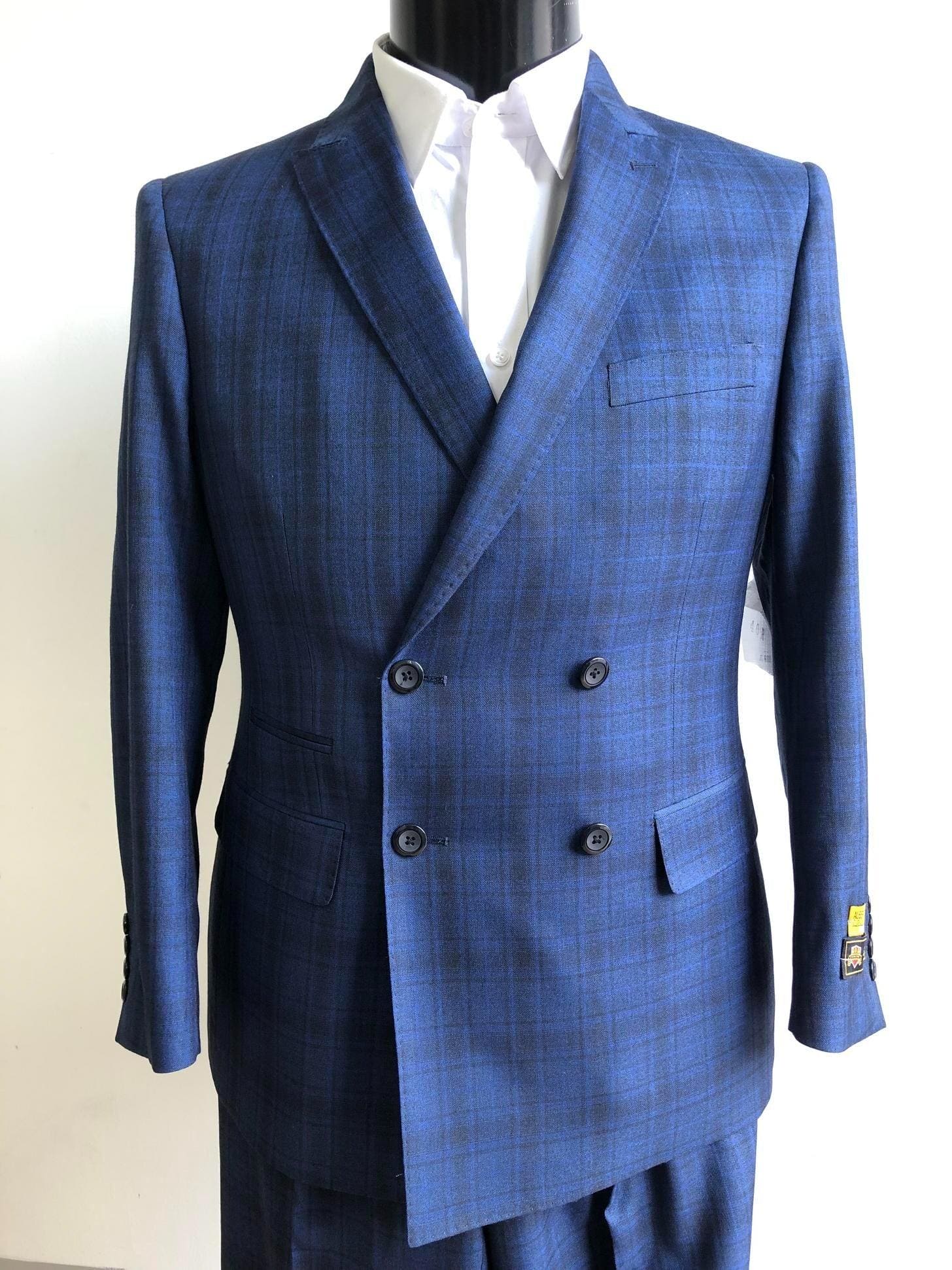 Four Button Double breasted Suit - Blue Slim Fi Suits Double Breasted ...