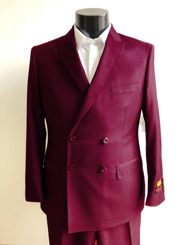 Four Button Double breasted Suit - Burgundy Slim Fi Suits Double Breasted Suit - AlbertoNardoniStore