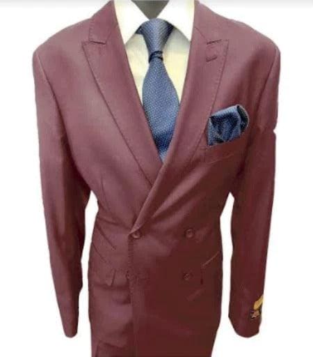 Four Button Double breasted Suit - Burgundy Slim Fi Suits Double Breasted Suit - AlbertoNardoniStore